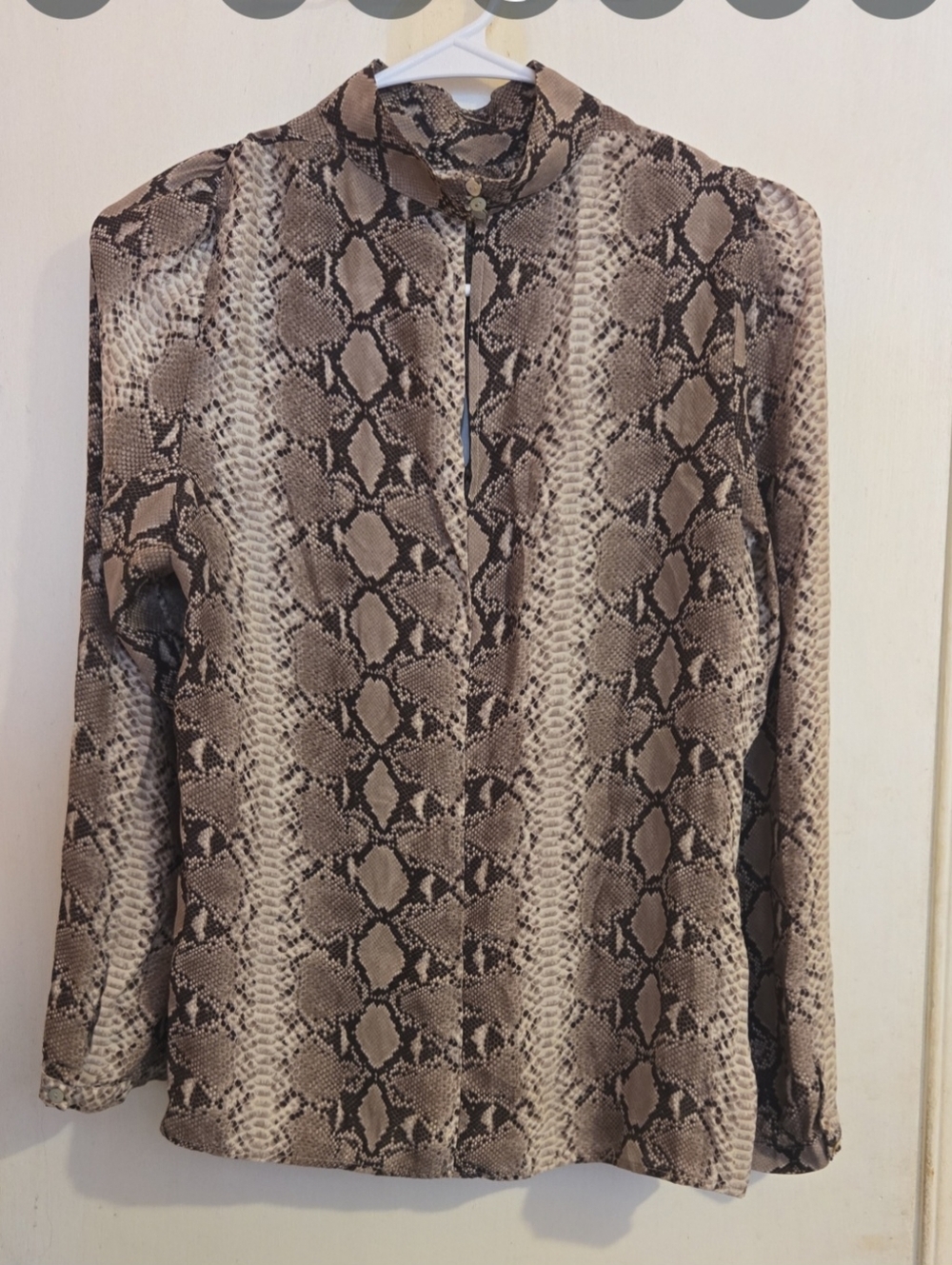 Zara Brown & Cream Snake Print Long Sleeve Blouse Size Medium